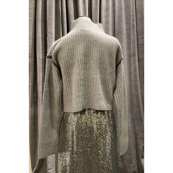 NEW BRAZEAU TRICOT women's cashmere soba funnel neck sweater in steel - Picture 2 of 4